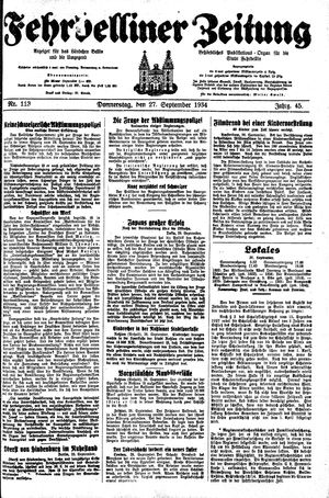 Fehrbelliner Zeitung vom 27.09.1934