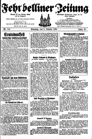 Fehrbelliner Zeitung vom 02.10.1934