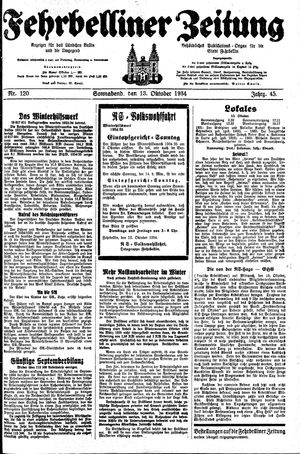 Fehrbelliner Zeitung vom 13.10.1934