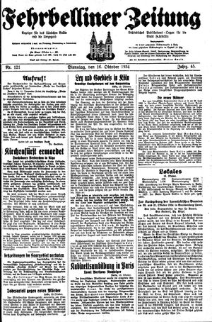 Fehrbelliner Zeitung vom 16.10.1934