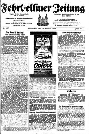 Fehrbelliner Zeitung vom 20.10.1934