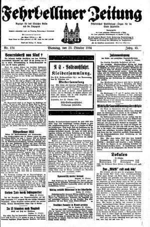 Fehrbelliner Zeitung vom 23.10.1934