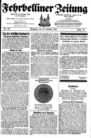 Fehrbelliner Zeitung vom 30.10.1934