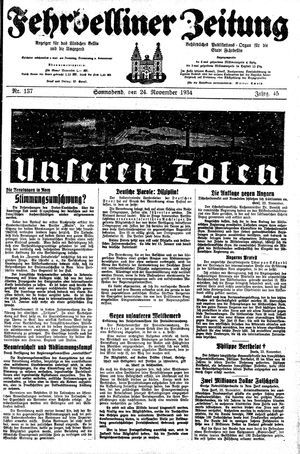 Fehrbelliner Zeitung vom 24.11.1934