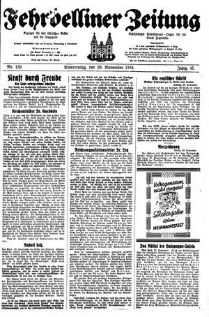 Fehrbelliner Zeitung vom 29.11.1934
