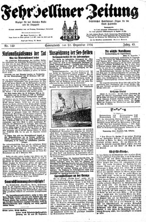 Fehrbelliner Zeitung vom 22.12.1934