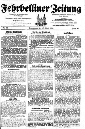 Fehrbelliner Zeitung vom 18.04.1935
