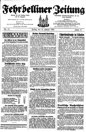 Fehrbelliner Zeitung vom 14.02.1936