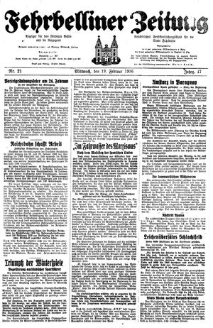 Fehrbelliner Zeitung vom 19.02.1936