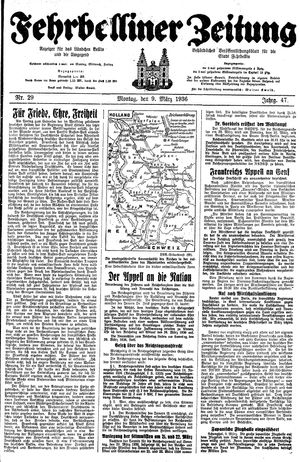 Fehrbelliner Zeitung vom 09.03.1936