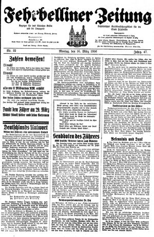 Fehrbelliner Zeitung vom 16.03.1936