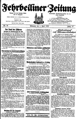 Fehrbelliner Zeitung vom 01.04.1936