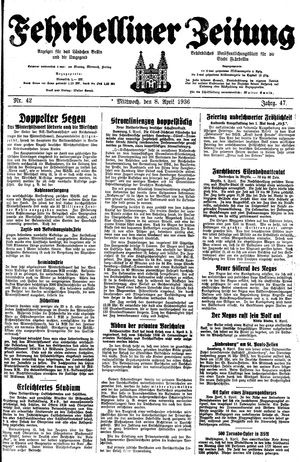 Fehrbelliner Zeitung vom 08.04.1936