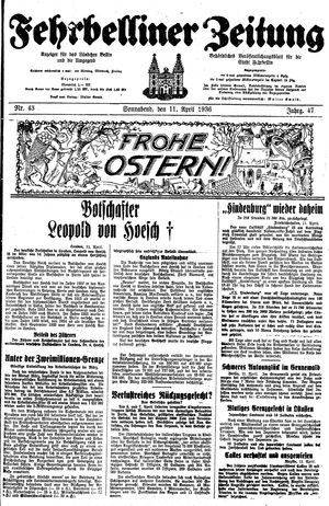 Fehrbelliner Zeitung vom 11.04.1936