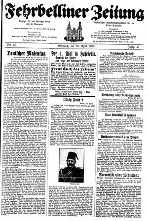 Fehrbelliner Zeitung vom 29.04.1936