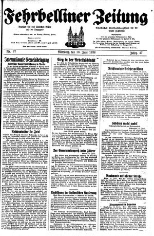 Fehrbelliner Zeitung vom 10.06.1936