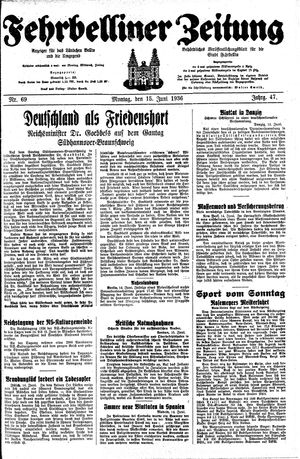 Fehrbelliner Zeitung vom 15.06.1936
