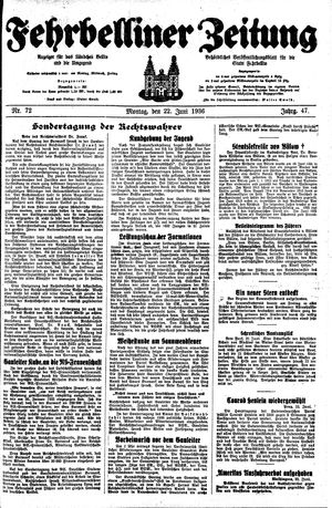 Fehrbelliner Zeitung vom 22.06.1936