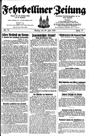 Fehrbelliner Zeitung vom 29.06.1936