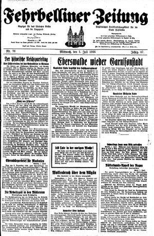Fehrbelliner Zeitung vom 01.07.1936