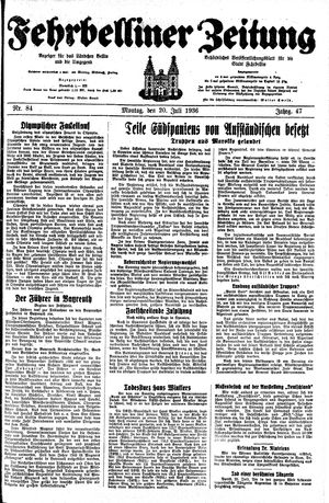 Fehrbelliner Zeitung vom 20.07.1936