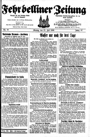 Fehrbelliner Zeitung vom 27.07.1936