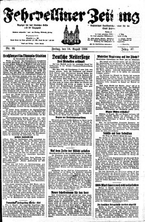 Fehrbelliner Zeitung vom 14.08.1936