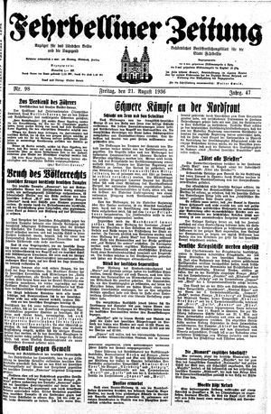 Fehrbelliner Zeitung vom 21.08.1936