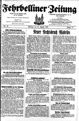 Fehrbelliner Zeitung vom 24.08.1936