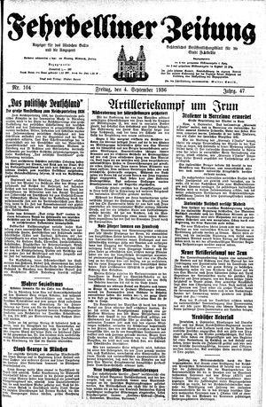 Fehrbelliner Zeitung vom 04.09.1936
