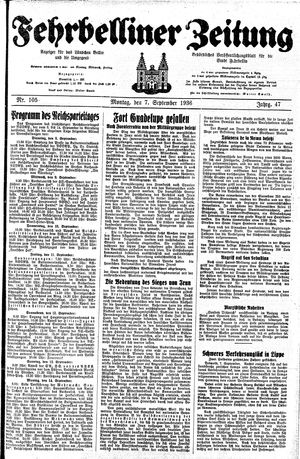 Fehrbelliner Zeitung vom 07.09.1936