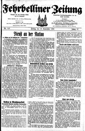 Fehrbelliner Zeitung vom 18.09.1936