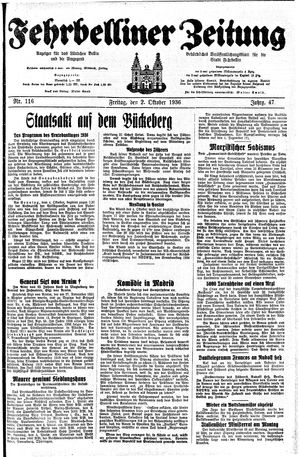 Fehrbelliner Zeitung vom 02.10.1936