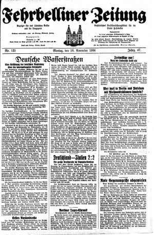 Fehrbelliner Zeitung vom 16.11.1936