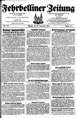 Fehrbelliner Zeitung vom 23.11.1936