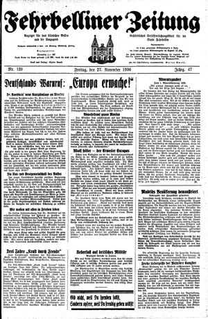 Fehrbelliner Zeitung vom 27.11.1936