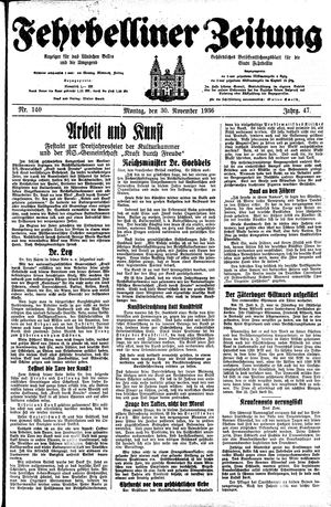 Fehrbelliner Zeitung vom 30.11.1936