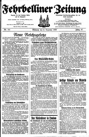 Fehrbelliner Zeitung vom 02.12.1936