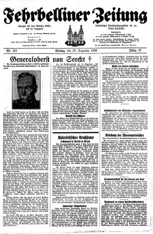 Fehrbelliner Zeitung vom 28.12.1936