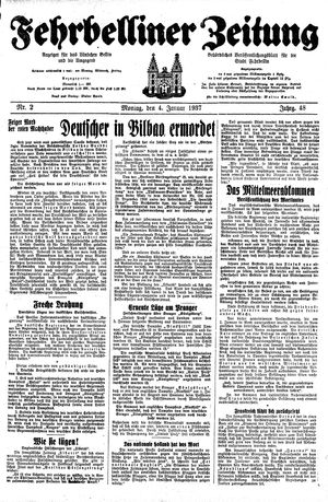 Fehrbelliner Zeitung vom 04.01.1937