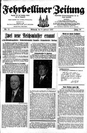 Fehrbelliner Zeitung vom 03.02.1937