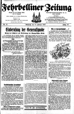 Fehrbelliner Zeitung vom 17.02.1937