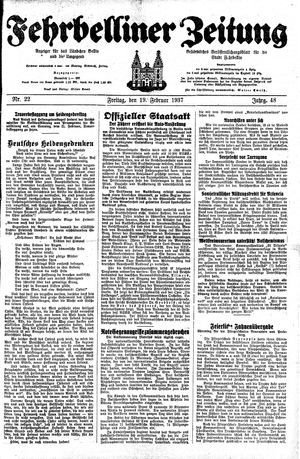 Fehrbelliner Zeitung on Feb 19, 1937