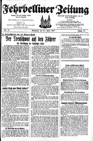Fehrbelliner Zeitung vom 21.04.1937