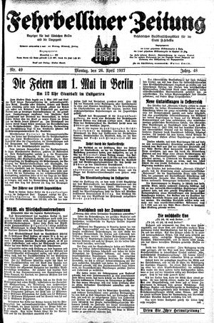 Fehrbelliner Zeitung vom 26.04.1937