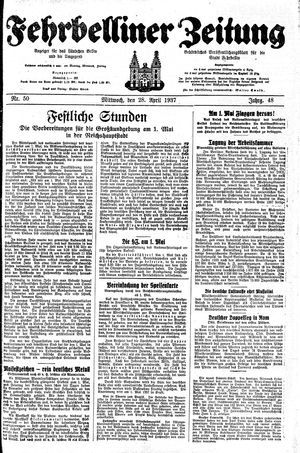 Fehrbelliner Zeitung vom 28.04.1937