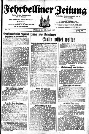Fehrbelliner Zeitung vom 16.06.1937