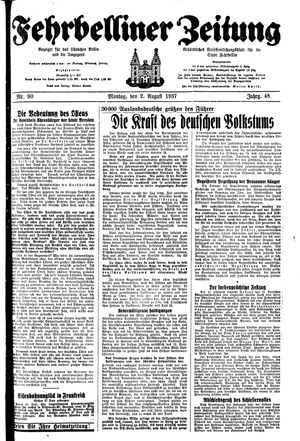 Fehrbelliner Zeitung vom 02.08.1937