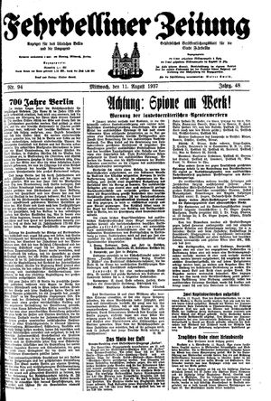 Fehrbelliner Zeitung vom 11.08.1937