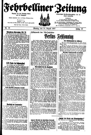 Fehrbelliner Zeitung vom 16.08.1937
